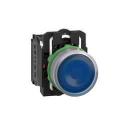 XB5AW36G5C0 – Illuminated push button, Harmony XB5, grey bezel, blue flush, 22mm, universal LED, spring return, 1NO   1NC, 120V