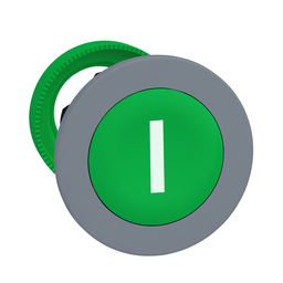 ZB5FA331C0 – Flush mounted push button head, Harmony XB5, plastic, green, 30mm, spring return, marked I, grey bezel