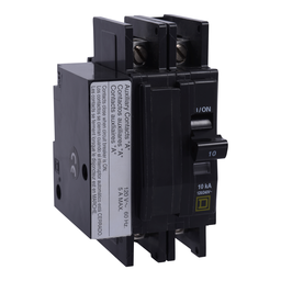 QOU2101200 – Mini circuit breaker, QOU, 10A, 2 pole, 120/240 VAC, 10kA, auxiliary switch
