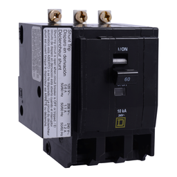 QOB3605274 – Mini circuit breaker, QO, 60A, 3 pole, 120/240VAC, 10kA, bolt on, AC shunt, ring