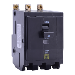 QOB34035 – Mini circuit breaker, QO, 40A, 3 pole, 120/240VAC, 10kA, bolt on, 50 deg C