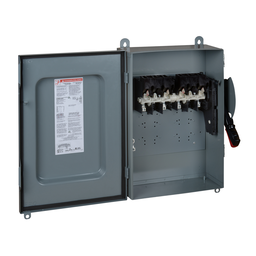 HU461AWKEI – Safety switch, heavy duty, non fusible, 30A, 4 pole, 30hp, 600VAC/DC, NEMA 12, interlock kit