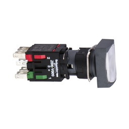 XB6DF1B5B – Complete illuminated push button, Harmony XB6, white rectangular flush, 16mm, latching, 1NO   1NC,  12…24V