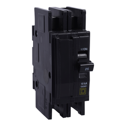 QOUR2253100 – Mini circuit breaker, QOU, 25A, 2 pole, 120/240 VAC, 10kA, field reversible lugs, mounting foot