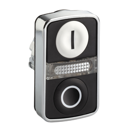 ZB4BW7A1721 – Illuminated double headed push button head, Harmony XB4, metal, 22mm, 1 white flush marked I   1 pilot light   1 black flush marked O