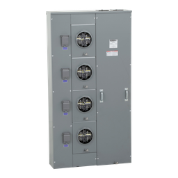 MPL64225 – Meter center, MP Meter-Pak, 4 sockets, lever bypass, jaw release, 5 jaws, 600A bus, 225A max breaker rating, ringless