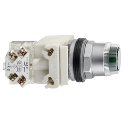9001K1L35LGGH13 – Illuminated push-button, Harmony 9001K, metal, plastic guard flush, green, 30mm, spring return, LED green, 24-28V, 1 C/O