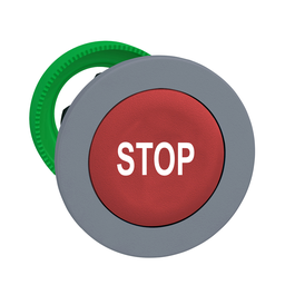 ZB5FA434C0 – Flush mounted push button head, Harmony XB5, plastic, red, 30mm, spring return, marked STOP, grey bezel
