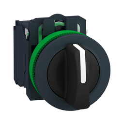 XB5FD53 – Selector switch, Harmony XB5, Antimicrobial, flush mounted, plastic, black, 30mm, 3 positions, spring return to center, 2NO