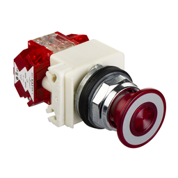 9001KR9P35RH25 – Illuminated push-button, Harmony 9001K, metal, mushroom 41mm, red, 30mm, 2 positions, push-pull, 24-28V, 1 NC late   1 NC