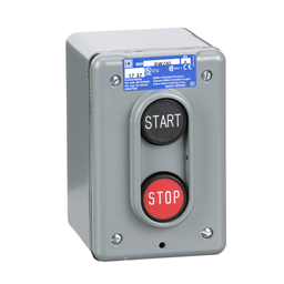 9001BW240 – Complete control station, Harmony 9001B, 2 push buttons START-STOP, with lockout, 5A, 600V AC, 1NO   1NC, NEMA 4
