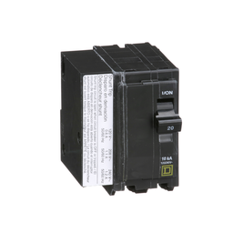 QO2201021 – Mini circuit breaker, QO, 20A, 2 pole, 120/240VAC, 10kA, plug in, AC shunt