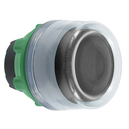ZB5APA2C0 – Push button head, Harmony XB5, plastic, flush, black, 22mm, spring return, clear boot, unmarked, grey bezel