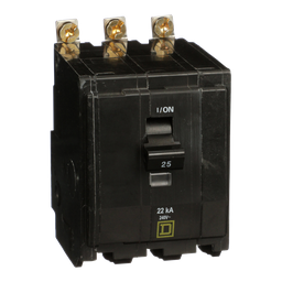 QOB325VH – Mini circuit breaker, QO, 25A, 3 pole, 120/240VAC, 22kA, bolt on