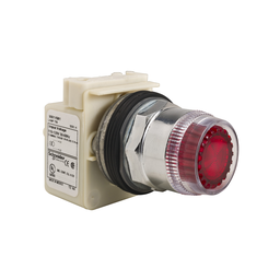 9001K1L1R – Illuminated push-button head, Harmony 9001K, metal, plastic guard flush, red, 30mm, spring return, 110-120V