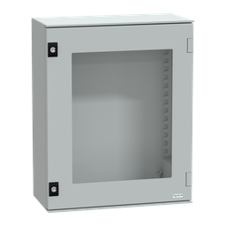 NSYPLM54TG – Wall mounted polyester enclosure, Thalassa PLM, glazed door, 530x430x200mm, IP66, IK08, RAL 7035