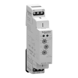 831VS-120A – Voltage sensor relay, SE Relays, SPDT, 15A, 120 VAC, 0 to 10 s, 1 time scale, 25-150 VAC, DIN mounting