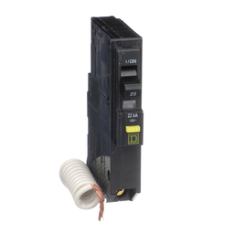 QO120VHGFI – Mini circuit breaker, QO, 20A, 1 pole, 120VAC, 22kA, plug in, 6mA grd fault A, pigtail