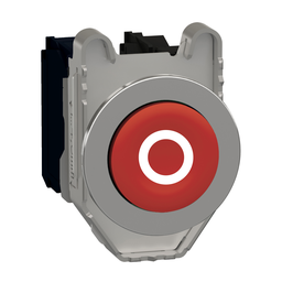 XB4FL4325 – Push button flush mounted, Harmony XB4, metal, projecting, red, 30mm, spring return, marked O, 1NO 1NC