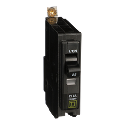 QOB125VH – Mini circuit breaker, QO, 25A, 1 pole, 120/240VAC, 22kA, bolt on