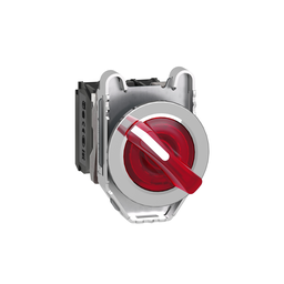XB4FK124B5 – Illuminated selector switch, Harmony XB4, metal, red handle, 30mm, universal LED, 2 positions, 1NO   1NC, 24V AC DC