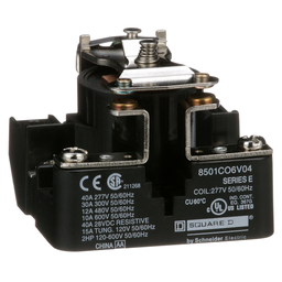 8501CO6V04 – Power Relay, Type C, 2.0 HP, 30A resistive at 300 VAC, SPST, 1 normally open contact, 277 VAC coil