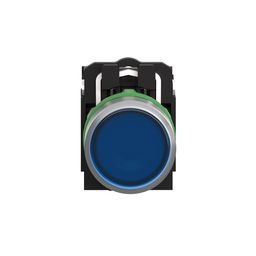 XB5AW36B5C0 – Illuminated push button, Harmony XB5, grey bezel, blue flush, 22mm, universal LED, spring return, 1NO   1NC, 24V AC