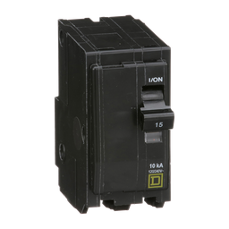 QO215C – Mini circuit breaker, QO, 15A, 2 pole, 120/240VAC, 10kA, plug in, clam