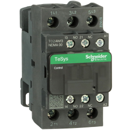 T02AN13G7 – Contactor, Tesys N Contactors, nonreversing, 3P, 3phase, 9A, 2HP at 460VAC, NEMA size 00, 120VAC 50/60Hz coil, open