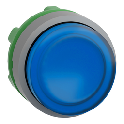 ZB5AW163C0 – Head for illuminated push button, Harmony XB5, grey bezel, blue projecting, 22mm, universal LED, spring return, plain lens