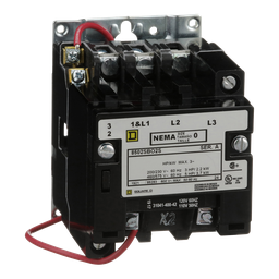 8502SBO2V02S – NEMA Contactor, Type S, nonreversing, Size 0, 18A, 5HP at 575VAC, 3 phase, up to 100kA, 3 pole, 120VAC coil, open