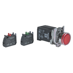 XB4BW3435 – illuminated push button, Harmony XB4, red, flush,  22mm, spring return, 1NO 1NC, 110…120 V