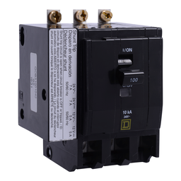QOB31001200 – Mini circuit breaker, QO, 100A, 3 pole, 120/240VAC, 10kA, bolt on, aux switch 1A