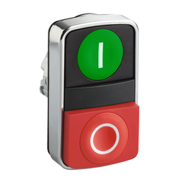ZB4BL7341 – Head for double headed push button, Harmony XB4, metal, 22mm, 1 green flush marked I   1 red projecting marked O