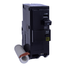 QO215EPD5237 – Mini circuit breaker, QO, 15A, 2 pole, 120/240VAC, 10kA, plug in, 30mA grd fault B, ring
