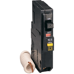 QO115GFICP – Mini circuit breaker, QO, 15A, 1 pole, 120VAC, 10kA, plug in, 6mA grd fault A, pigtail, consumer pack