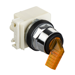 9001K11J35LYFA – Illuminated selector switch head, Harmony 9001K, metal, long handle, amber, 30mm, 2 positions, stay put, LED yellow, 24-28V