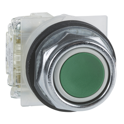 9001KR1GH5 – Push button, Harmony 9001K, metal, flush, green, 30mm, spring return, 1NO