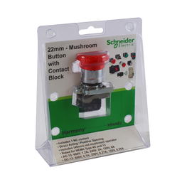 XB4AB2 – 22mm push button, Harmony XB4, metal base, turn to release push button, 40mm red mushroom button, 6A at 120VAC, 1NC