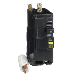 QOB225GFI – Mini circuit breaker, QO, 25A, 2 pole, 120/240VAC, 10kA, bolt on, 6mA grd fault A, pigtail