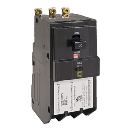 QOB330EPD – Mini circuit breaker, QO, 30A, 3 pole, 240VAC, 10kA, bolt on, 30mA grd fault B