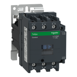 LC1D40BD – IEC contactor, TeSys D, nonreversing, 40A, 30HP at 480VAC, up to 100kA SCCR, 3 phase, 3 NO, 24VDC coil, open style
