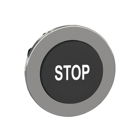 ZB4FL234 – Head for illuminated push button, Harmony XB4, metal, black flush, 30mm, spring return, white marked STOP