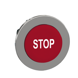 ZB4FL434 – Flush mounted projecting push button head, Harmony XB4, metal, red, 30mm, spring return, marked STOP