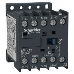 Square D LP4K1201BW3 600 VAC 12 Amp 3-Pole 1NO Screw Clamp Terminal Non-Reversing IEC Contactor