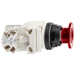 9001SKR9P38LRR – Illuminated push-button head, Harmony 9001SK, plastic, mushroom 41mm, red, 30mm, 2 positions, push-pull, LED red, 120V