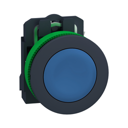 XB5FA61 – Antimicrobial Push button flush mounted, Harmony XB5, plastic, blue, 30mm, spring return, unmarked, 1NO