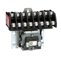 8903LO08V02 – Contactor, Type L, multipole lighting, electrically held, 30A, 8 pole, 600V, 110/120VAC 50/60Hz coil, open style