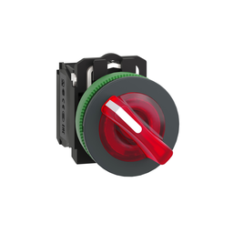 XB5FK124M5 – Illuminated selector switch, Harmony XB5, grey plastic, red handle, 30mm, universal LED, 2 positions, 1NO   1NC, 230…240V AC
