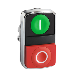 ZB4BA7341 – Head for double headed push button, Harmony XB4, metal, 22mm, 1 green flush marked I   1 red flush marked O